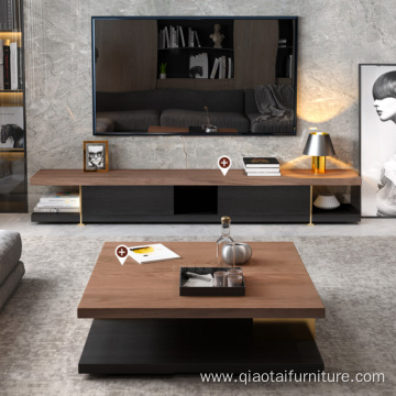 Nordic Stainless Steel Walnut Color Storage TV Stand